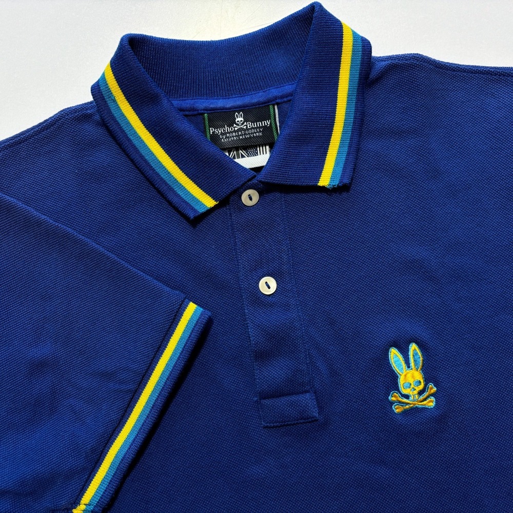 Psycho Bunny Men’s Royal Blue Polo with Yellow Contrast Trim